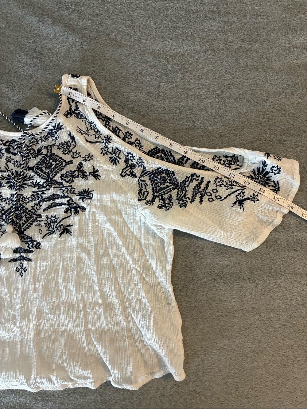 H&M Coachella White Blouse with Blue Floral Embroidery - Picture 7 of 9